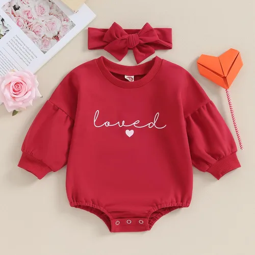 Miniatura 17 de Traje de bebé niña para el primer día de San Valentín, mameluco de burbujas con cuello redondo, sudadera linda para primavera y otoño