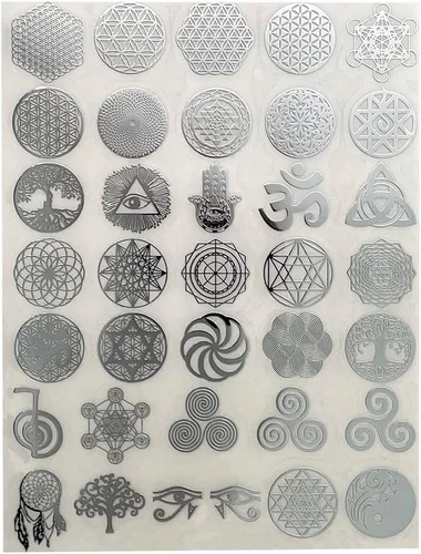 Miniatura 8 de 35 piezas/lote Adhesivo de Metal con Diseño de Flor de la Vida Geometría Pirámide de Orgón (Oro)