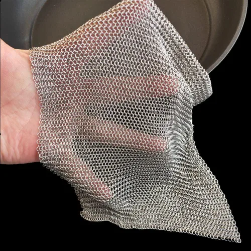 Limpiador de Hierro Fundido - XXL 30x30 cm Actualizado Círculo Delgado y Pequeño de 3.8mm de Diámetro, Estropajo de Cadena de Acero Inoxidable 316L