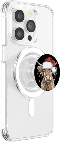 Miniatura 3 de Divertidas luces navideñas de vaca escocesa de las tierras altas de Navidad, cabeza de Papá Noel, PopSockets MagSafe PopGrip para iPhone