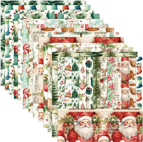 Miniatura 13 de Papel para álbum de recortes con patrón navideño, suministros de producción de tarjetas de 6 pulgadas, 24 hojas de cartulina libre de ácido de un