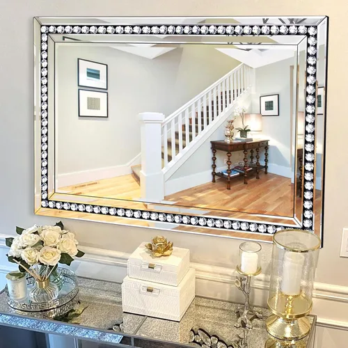 Miniatura 5 de Espejo decorativo de pared con marco de cristal y vidrio, espejo de pared grande de 28 x 40 pulgadas para decoración elegante de sala de estar