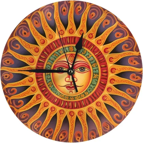 Miniatura 19 de Reloj de pared redondo de 10 pulgadas con batería de sol mexicano por flores, reloj silencioso sin tictac, estilo mexicano decorativo para sala