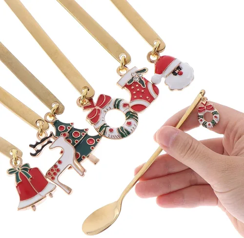 Miniatura 3 de JapanAmStore - 6 cucharas de café de acero inoxidable con colgante de Navidad, cuchara de sopa, cuchara de té, cuchara de postre para decoración