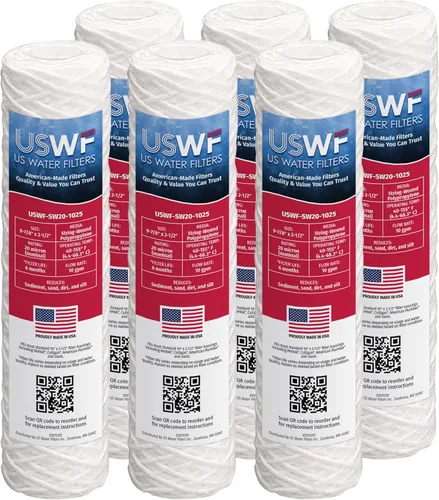 Paquete de 6 cartuchos de sedimentos de polipropileno enrollado de cuerda para toda la casa | Compatible con OmniFilter RS3-DS, Hydronix SWC-25-1020