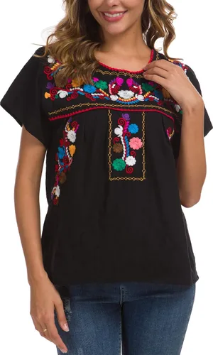 Miniatura 4 de YZXDORWJ - Cómoda blusa mexicana bordada de verano y sin mangas para mujer
