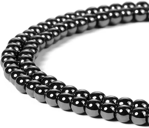 Miniatura 100 de Cuentas de ónix negro BEADNOVA con cuentas de cristal natural, piedras preciosas, redondas, sueltas, curativas de energía con cordón elástico de 01)