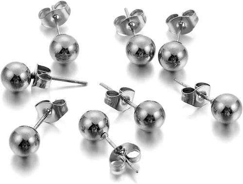 Miniatura 8 de Paquete de 20 aretes de acero inoxidable de 3, 4, 5, 0.236 in, redondos, macizos, con conectores de bucle para hacer joyas