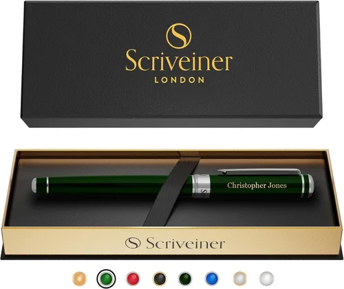 Miniatura 24 de Scriveiner – Bolígrafo roller azul medianoche, con lacado azul y acabado cromado, repuesto de tinta Schmidt, para hombres y mujeres, para 13. Azul