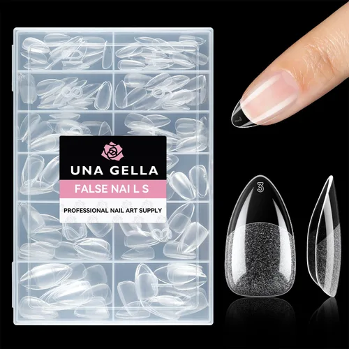 UNA GELLA Uñas postizas cortas de almendra, 216 unidades, con forma previa, de gel acrílico, puntas de uñas para extensión de uñas de cobertura