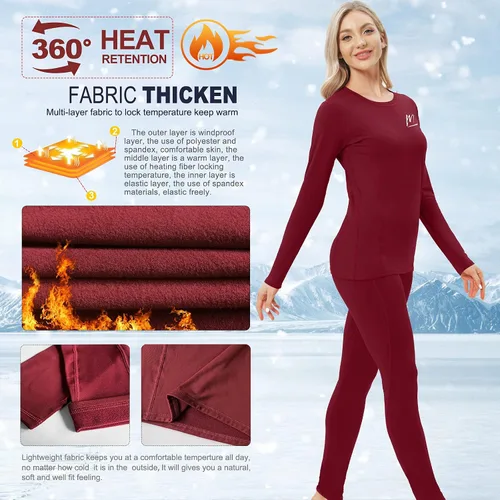 Miniatura 3 de Ropa interior térmica para mujer, conjunto de compresión de capa base cálida para invierno, forro polar, pantalones largos para correr, esquiar