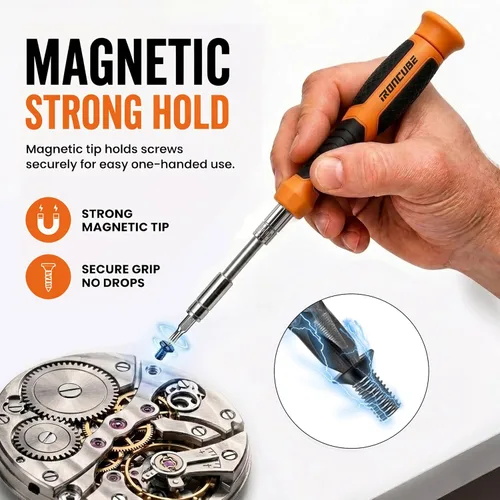 Miniatura 3 de IRONCUBE Juego de destornilladores de trinquete: kit de herramientas magnéticas de 56 piezas con estuche Naranja