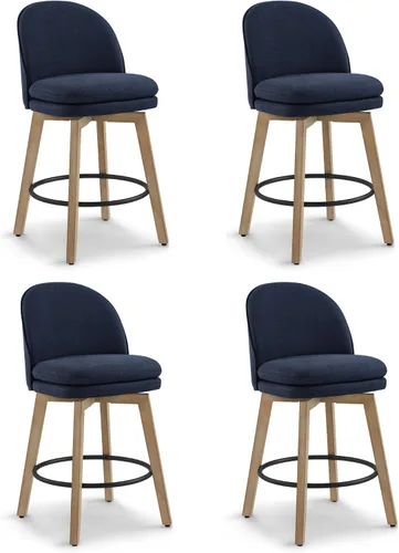 Miniatura 41 de Taburetes de Bar de Altura de Mostrador de 26 pulgadas Tapizados Giratorios con Respaldo y Patas de Madera para Isla de Cocina, Juego de 2, Tela
