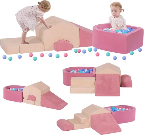 Bloques de escalada de espuma 30D de 5 piezas para niños pequeños de 1 a 3 años, mini juego suave en forma de casa con pozo de bolas, gimnasio de
