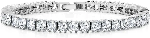 Gem Stone King Pulsera de tenis clásica de circonita cúbica de corte princesa para mujer (15.00 quilates, circonita cúbica de 0.157 in, tamaño 7