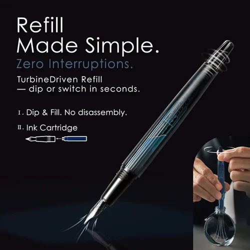 Miniatura 3 de TAG Pluma Estilográfica de Lujo Submarine – Recambio TurbineDriven, Plumín Mediano Chapado en Oro, Elegante Regalo de Escritura para Hombres