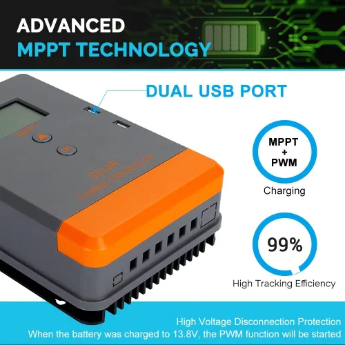 Miniatura 4 de Controlador de Carga Solar MPPT 12V 24V 30 Amperios, Controlador MPPT 30A Regulador Solar 30A con Pantalla LCD para Carga de Baterías AGM, Gel