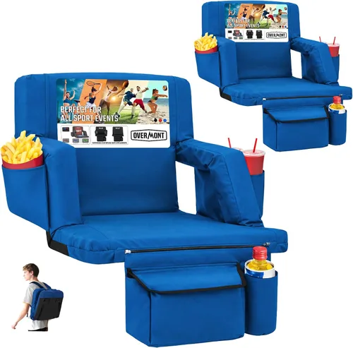 Miniatura 18 de Overmont Asiento de Estadio con Soporte para la Espalda - Cojín Acolchado de 2.8'' Reclinable de 6 Posiciones Asiento de Gradería con Ganchos Dobles