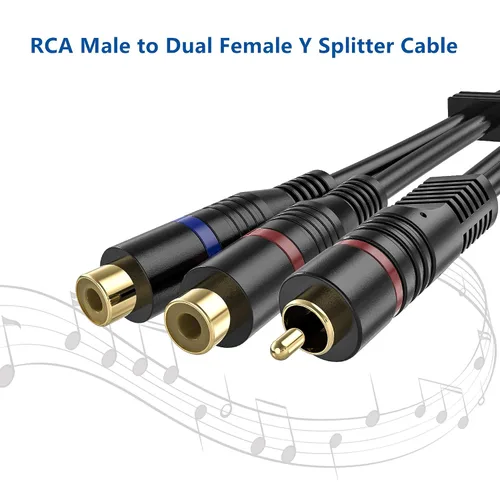 Miniatura 2 de Divisor RCA, paquete de 2 cables RCA macho a RCA hembra dual RCA hembra, adaptador estéreo a mono, cable de audio chapado en oro de 8 pulgadas