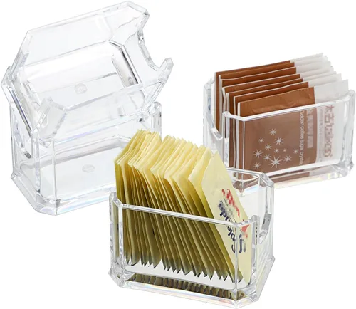 ELLDOO Juego de 4 soportes para paquetes de azúcar, azucarero acrílico para restaurante, organizador de bolsas de té, soporte para paquetes de