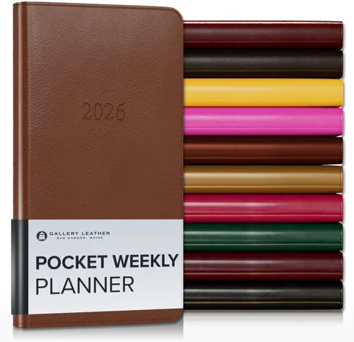 Miniatura 172 de Gallery Leather Agenda semanal y mensual grande 2025-2026, agenda y cuaderno con elegantes bordes de página dorados dorados, 12 meses, cactus Cactus