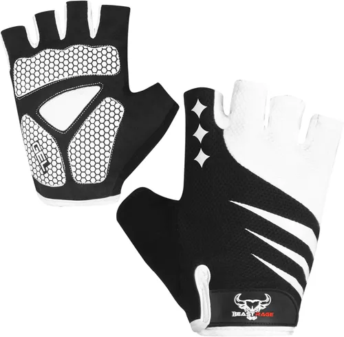 Miniatura 8 de BEAST RAGE Guantes de ciclismo de medio dedo para hombres y mujeres, guantes acolchados de gel, antideslizantes, absorben los golpes, levantamiento