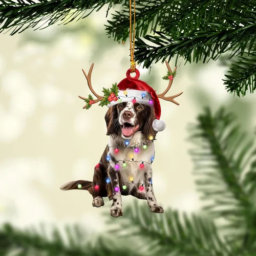 Miniatura 12 de Talataca English Springer Spaniel - Adorno de Navidad plano 2D de madera, Springer Inglés Dormir Ángel Dormir Decoración de árbol de pino, colgante
