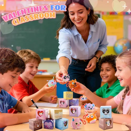 Miniatura 6 de Regalos para el día de San Valentín para niños, paquete de 24 cajas de San Valentín precargadas con bolas de animales 3D, recuerdos de fiesta de San