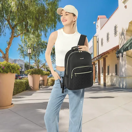 Miniatura 7 de LOVEVOOK Mochila para laptop para mujer, elegante mochila acolchada para viajes de negocios, trabajo, bolsa para computadora, con puerto USB