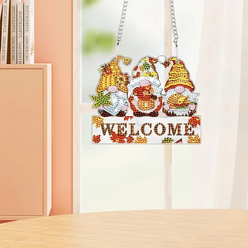 Miniatura 3 de AiYuanzsh Cartel colgante de pintura de diamante de gnomo de otoño, kit de arte de diamantes de imitación de cristal acrílico 5D DIY, decoración
