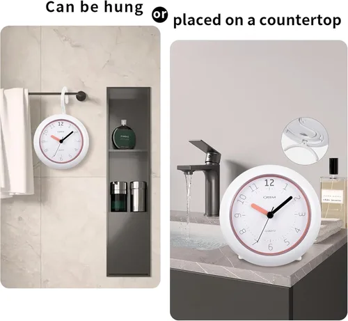 Miniatura 3 de OSTAR Reloj de ducha de 2 piezas, resistente al agua, analógico, de cuarzo, soporte colgante de doble propósito, funciona con pilas AA