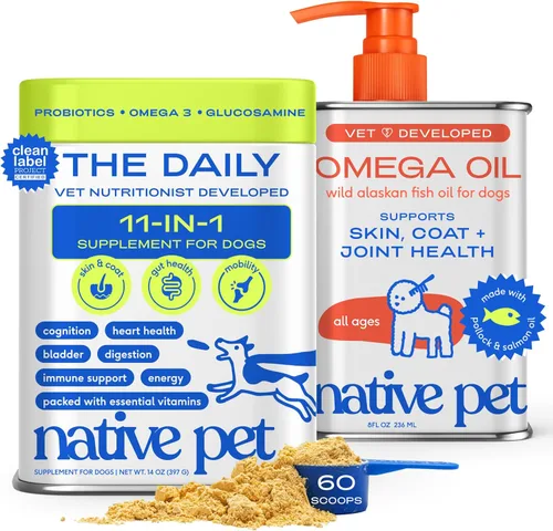 Miniatura 13 de Native Pet Vitaminas y Suplementos para Perros - Polvo de Vitaminas 11-en-1 para Complemento de Comida de Perro - Colágeno, Glucosamina