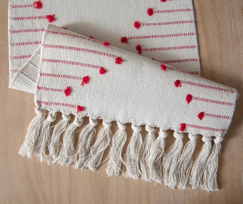 Miniatura 5 de Camino de Mesa Navideño de 13 x 108 Pulgadas de Largo, Algodón Natural Tejido con Borlas para Decoraciones Navideñas del Hogar y Comedor, para Rojo