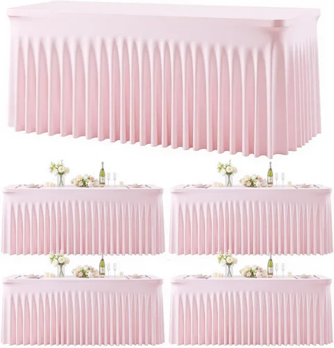 Miniatura 13 de Paquete de 2 manteles color azul bebé para mesas rectangulares de 6 pies, mantel ajustable de elastano, fundas de mesa elásticas de 6 pies, manteles