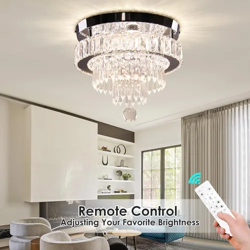 Miniatura 3 de Lámpara de Araña de Cristal Regulable de 11.8", Luz de Techo de Cristal, Lámparas de Araña Modernas de Montaje al Ras, Lámpara de Techo