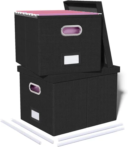 Organizador de archivos en paquete de 2, caja archivadora portátil con tapa, compatible con carpetas tamaño carta/legal, organizador de documentos,