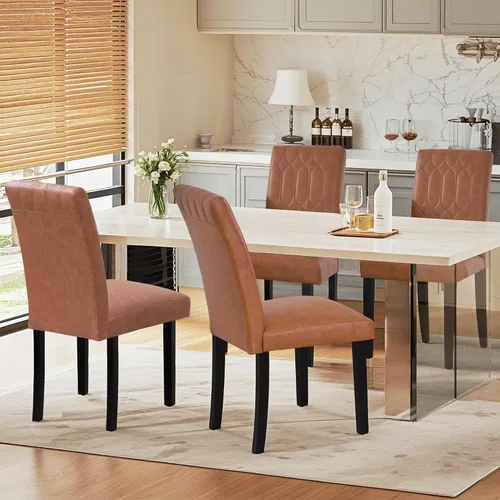 Miniatura 8 de VECELO Juego de 2 sillas de comedor tapizadas Parsons con asiento cómodo, patas de madera maciza con almohadillas de goma, para sala de estar