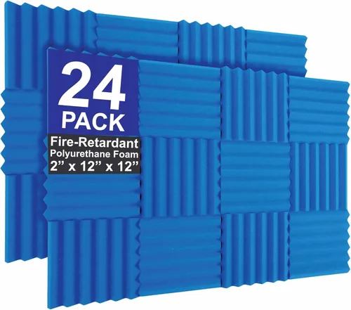 Foam Factory Inc Paquete de 24 Paneles de Espuma Acústica de Color para Estudio Insonorización Cuñas Azulejos de Pared 12" X 12" X 2" (Azul)