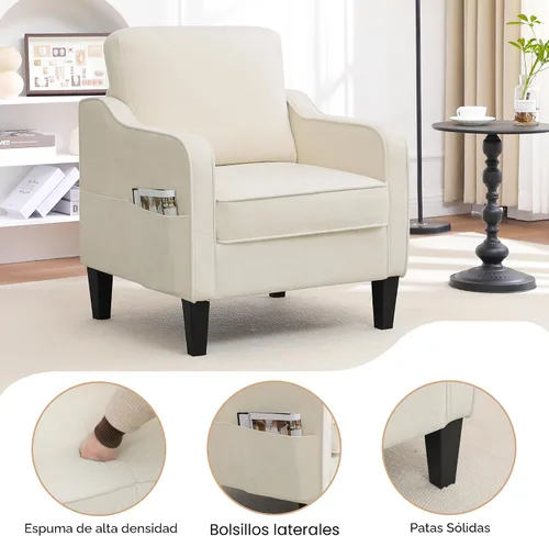 Miniatura 4 de Silla decorativa para sala de estar, silla de lectura moderna de mediados de siglo para dormitorio, sillón tapizado con bolsillos laterales, cómodo