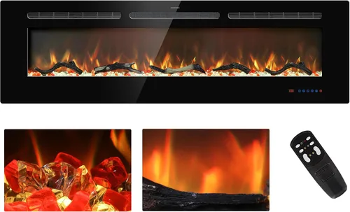 Miniatura 9 de Insertos de chimenea eléctrica de 50 pulgadas, chimenea eléctrica empotrada y de pared, chimenea lineal con termostato, pantalla táctil y control