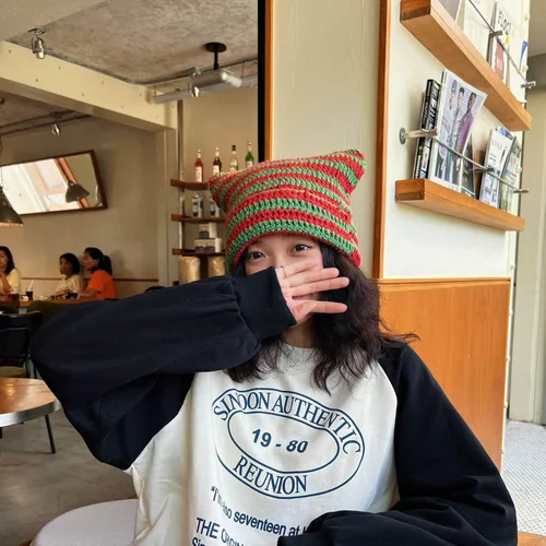 Miniatura 3 de CATMICOO Y2k Beanie Knit Cat Ear Beanies - Gorros de ganchillo para mujer