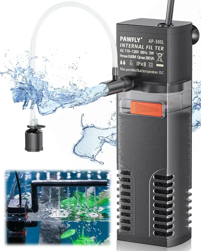 Pawfly Filtro Interno de Acuario, Filtro de Potencia Sumergible con Bomba de Agua de 55 GPH para Filtración, Circulación y Oxigenación de Tanques de