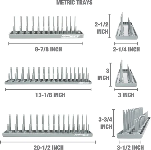 Miniatura 5 de OEMTOOLS 22413 Juego de 6 bandejas de enchufes SAE y métricos, almacenamiento de enchufes SAE y métrico para tamaños de 1/4", 3/8" y 1/2", soportes