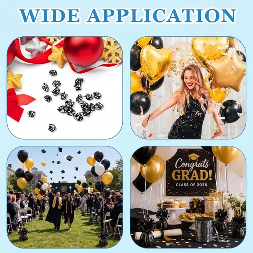 Miniatura 7 de Yunsailing 25 globos metálicos pesados con cinta iridiscente de 500 yardas, anclajes de soporte de globos de 5.3 onzas para globos de helio, Negro