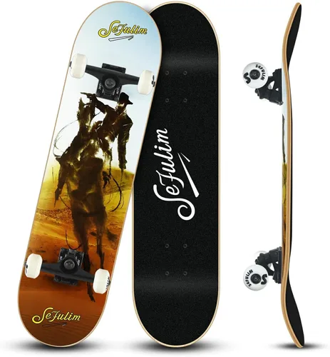 Miniatura 8 de Monopatín completo de 31 x 8 pulgadas, 7 capas, arce canadiense, doble patada, cóncavo, crucero, patineta para niños, niñas, adolescentes, adultos