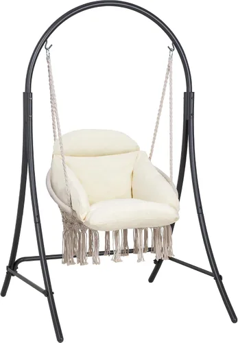 Miniatura 8 de ANOW Silla colgante con soporte incluido, hamaca resistente con soporte y cojín acolchado extraíble, máximo 400 libras, gris oscuro