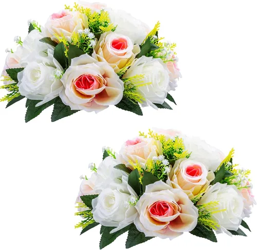 Miniatura 58 de NUPTIO Centros de mesa de flores blancas para mesas: 6 piezas de arreglo de bolas de flores artificiales para fiesta de boda, rosa floral falsa