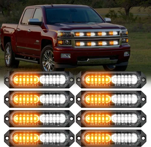Nilight 8 piezas de luces estroboscópicas LED 12 LED ámbar blancas, luz de emergencia 12 V 24 V, luz de advertencia de peligro con función de