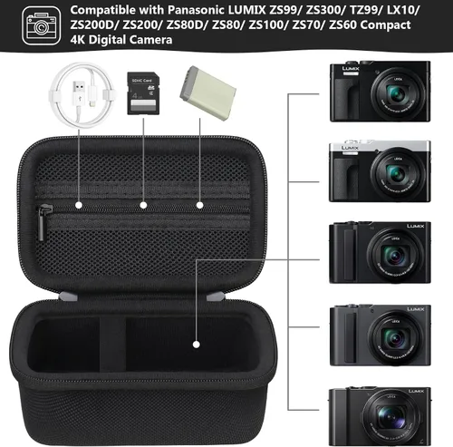 Miniatura 2 de Funda para cámara Panasonic LUMIX ZS99/ZS300/TZ99/LX10/ZS200D/ZS200/ZS80D/ZS80/ZS100/ZS70/ZS60 - Funda protectora con bolsillo de malla para Negro