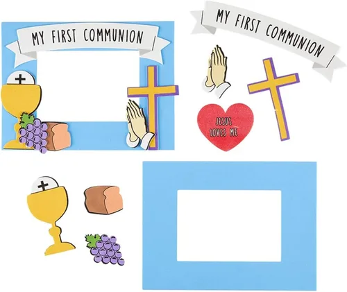 Miniatura 3 de Needzo Kit de pancarta de la primera comunión, marco de espuma y cruz, manualidades católicas para niñas y niños, 3 piezas incluidas